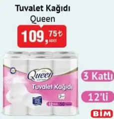 QUEEN TUVALET KAĞIDI 3 KATLI 12'Lİ QUEEN TUVALET KAĞIDI 3 KATLI 12'Lİ